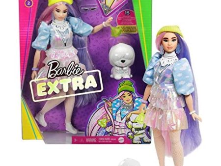 Barbie Extra Doll in Shimmery Look with Pet Puppy, Pink and Purple Hair Online now